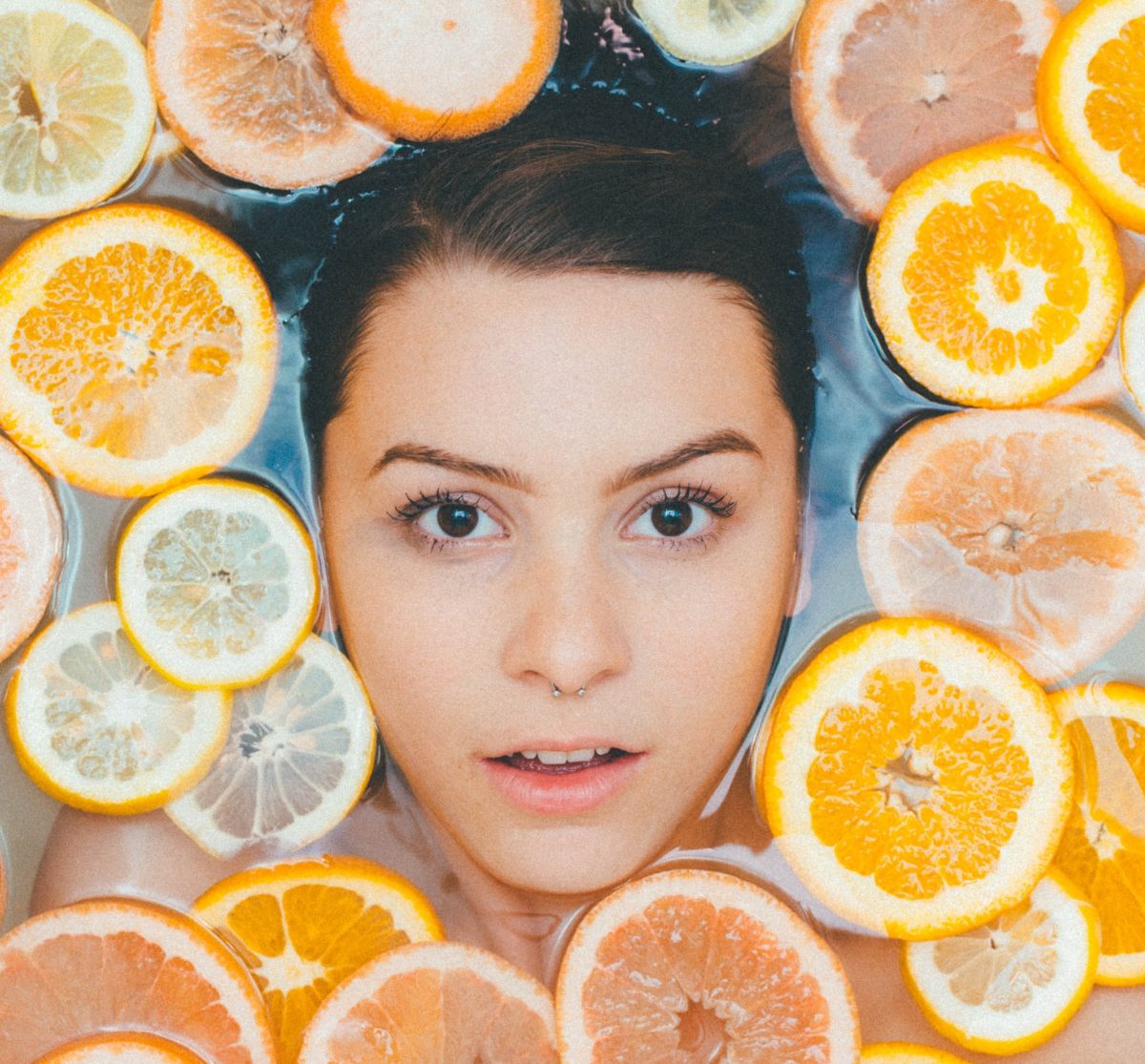 woman in a citrus bath